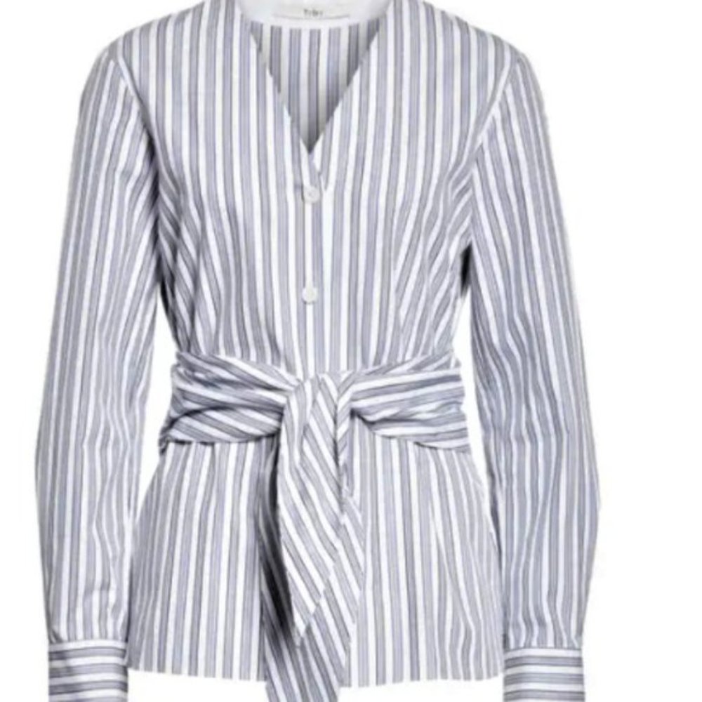 Tibi Liam Striped tie front button down blouse